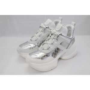 MICHAEL KORS OLYMPIA CRYSTAL EMBELLISHED TRAINER SNEAKERS SILVER SIZE 6.5 Chunky